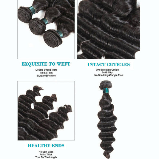 10A Loose Deep Wave Brazilian Hair 3 Bundles With Frontal Human Hair