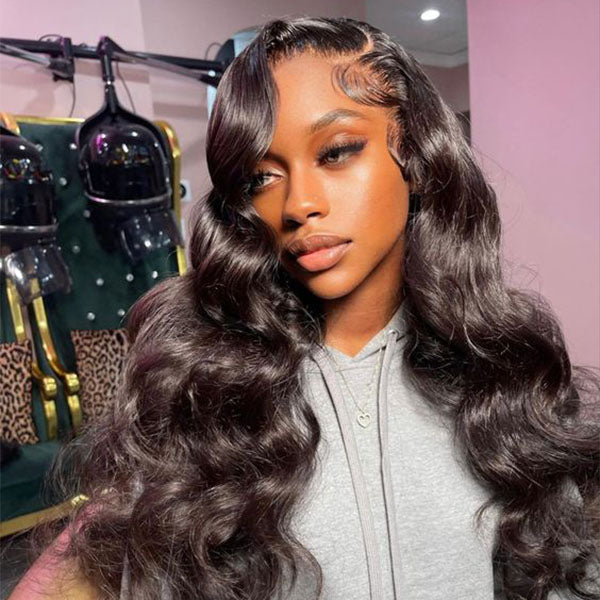 Pull Go 13x6 Full Glueless Wig Transparent Lace Front Wigs Body Wave Natural Black Ashimary Hair