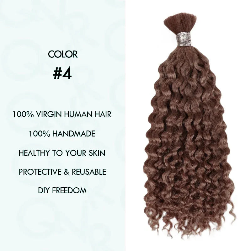 Ashimary #4 Chocolate Brown Deep Wave Bulk Human Hair For Boho Knotless Braiding 3pcs/pack