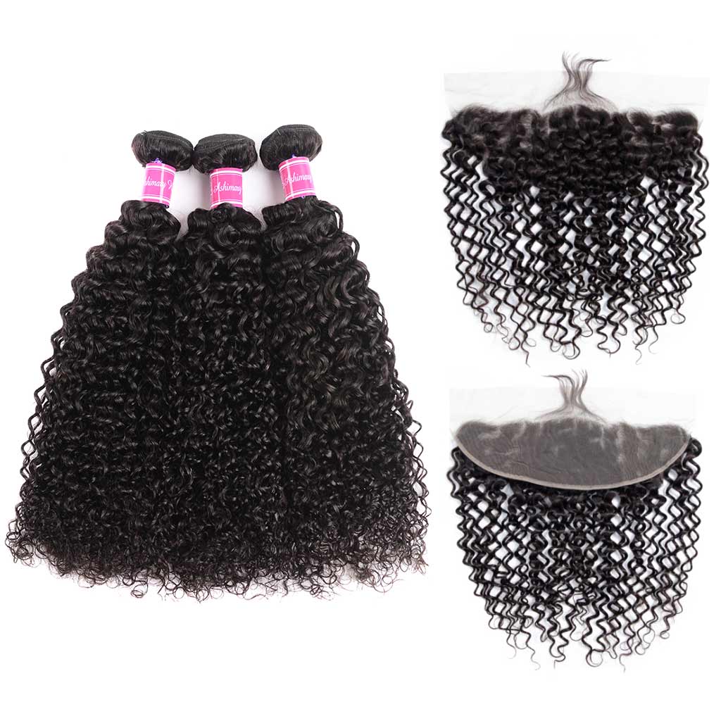 10A Jerry Curly Virgin Hair 3 Bundles With Frontal 100% Human Hair