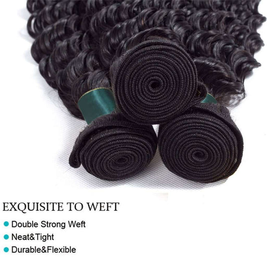 9A Grade Deep Wave 3 Bundles With Frontal Brazilian Virgin Hair