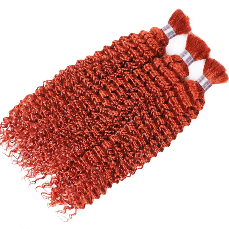 Ashimary Deep Wave Dark Ginger Bulk Human Hair Extensions For Knotless Braiding 3pcs/pack