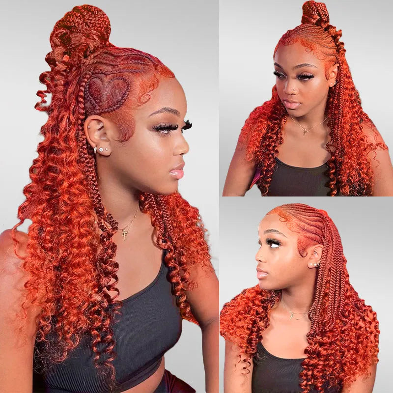 Ashimary Deep Wave Dark Ginger Bulk Human Hair Extensions For Knotless Braiding 3pcs/pack