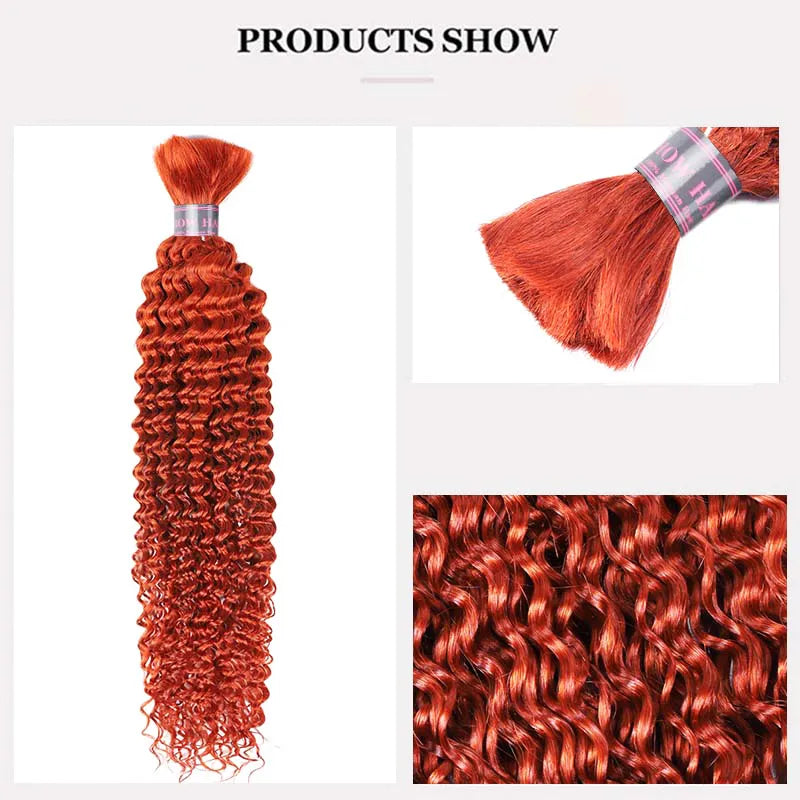 Ashimary Deep Wave Dark Ginger Bulk Human Hair Extensions For Knotless Braiding 3pcs/pack