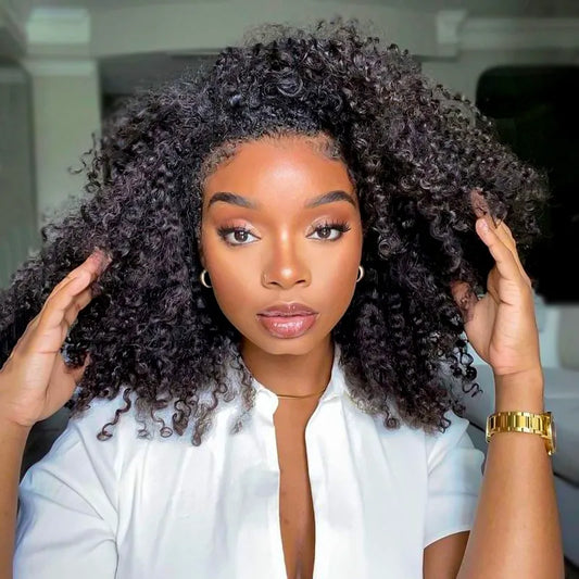4C Edge Hairline 3.0 Half Wig with Drawstring Kinky Curly Ready To Go Wig 3 in 1 Half Wig Human Hair Affordable Wig