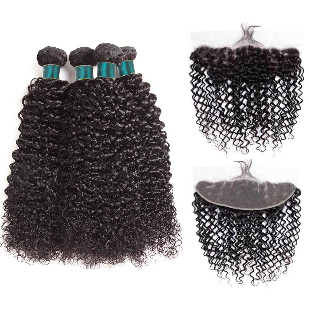 Ashimary 9A Jerry Curly Virgin Hair 3 Bundles With Frontal Human Hair