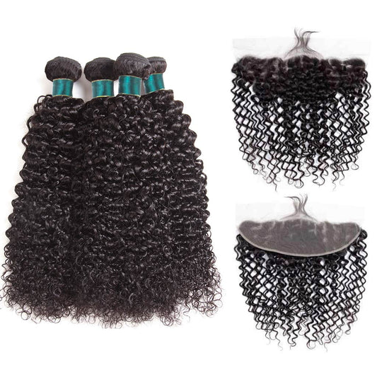 Ashimary 9A Jerry Curly Virgin Hair 3 Bundles With Frontal Human Hair