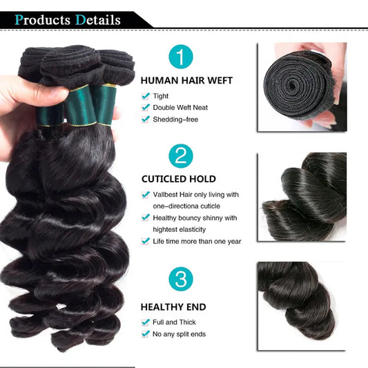 3 Bundles 9A Loose Wave Human Hair Bundles Natural Color