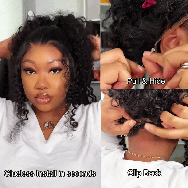 Pre-Styled Water Wave Ponytail with Spiral Curls Invisi Strap Snug Fit 360 Skin Lace Frontal Bleached Knots Glueless Wig
