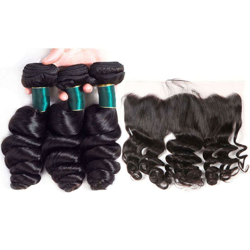 10A Loose Wave Virgin Hair 3 Bundles With Frontal Human Hair