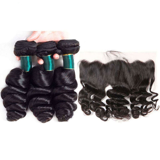 10A Loose Wave Virgin Hair 3 Bundles With Frontal Human Hair