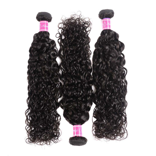 10A Water Wave Hair 4 Bundles With Closure Brazilian Hair Natural Color